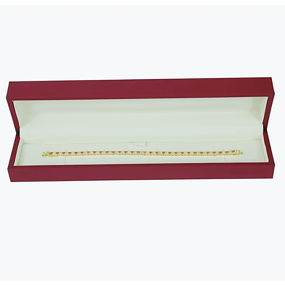 14k Gold Natural Orange Sapphire & Diamond Tennis Bracelet For Wedding Gift - Image 3 - GEMHUB