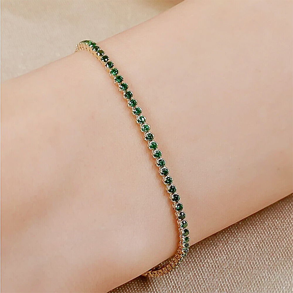 UGL Certified Natural Green Emerald Round Tennis Bracelet Daily Wear 14k Gold - Image 2 - GEMHUB