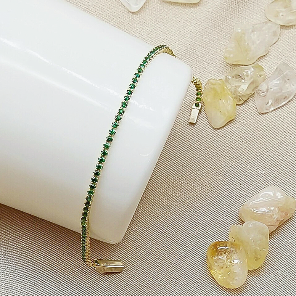 UGL Certified Natural Green Emerald Round Tennis Bracelet Daily Wear 14k Gold - Image 3 - GEMHUB