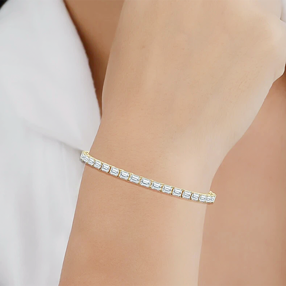 14k Yellow Gold 4.0Ct Emerald Cut Lab Grown GDGL Diamond Tennis Bracelet Women's - GEMHUB