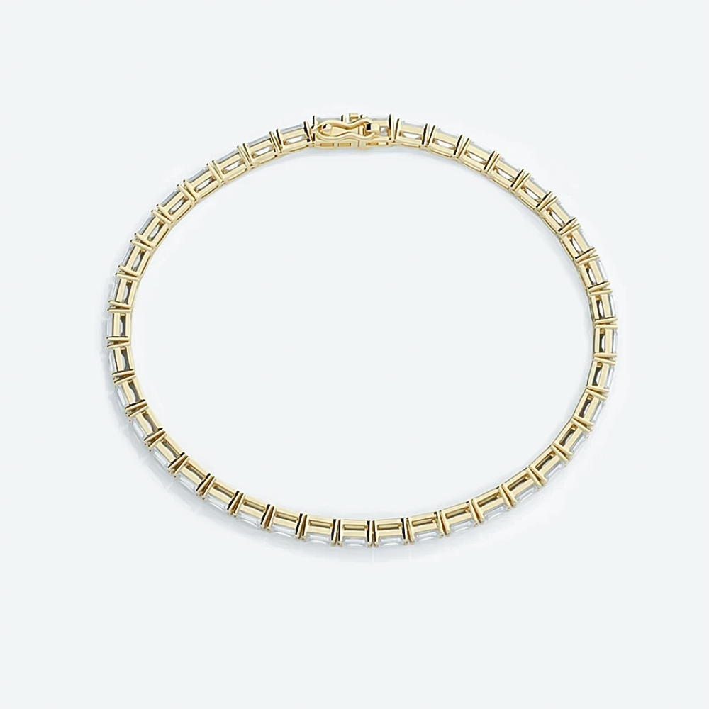 14k Yellow Gold 4.0Ct Emerald Cut Lab Grown GDGL Diamond Tennis Bracelet Women's - Image 2 - GEMHUB