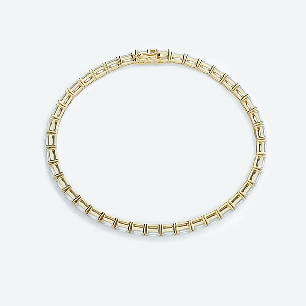 14k Yellow Gold 4.0Ct Emerald Cut Lab Grown GDGL Diamond Tennis Bracelet Women's - Image 2 - GEMHUB