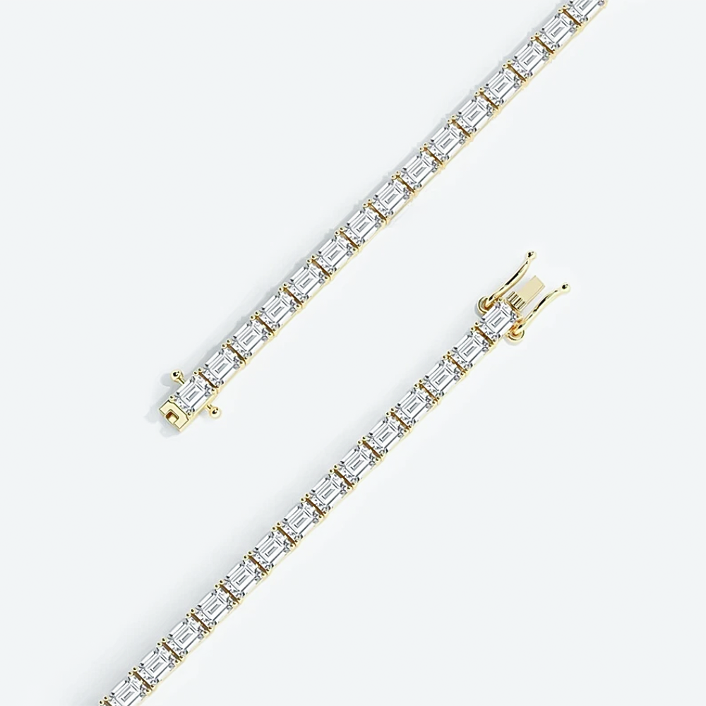 14k Yellow Gold 4.0Ct Emerald Cut Lab Grown GDGL Diamond Tennis Bracelet Women's - Image 3 - GEMHUB