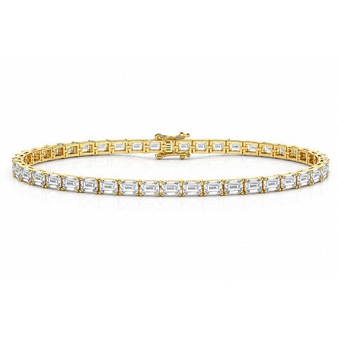 14k Yellow Gold 4.0Ct Emerald Cut Lab Grown GDGL Diamond Tennis Bracelet Women's