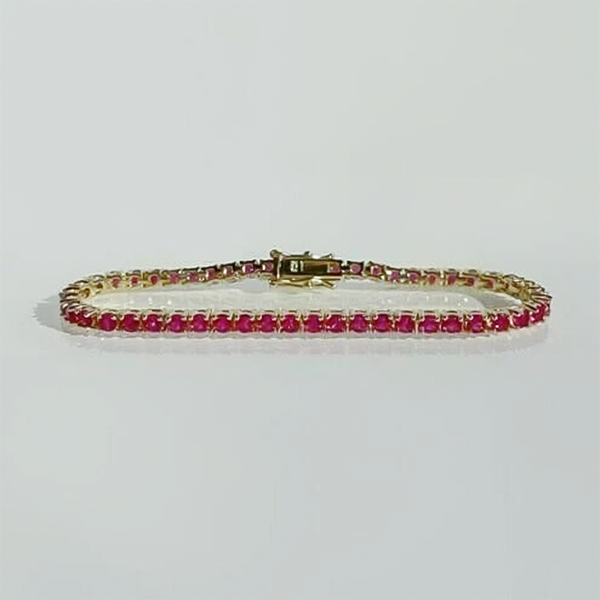 Natural 4.25 Ct Round Cut Red Ruby 14k Yellow Gold Tennis Bracelet For Women - Image 2 - GEMHUB