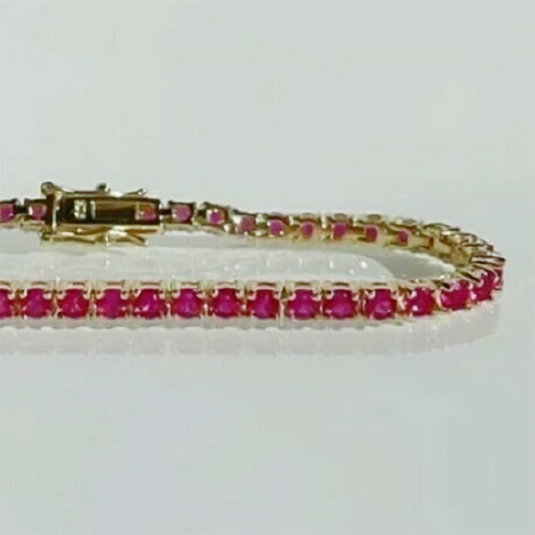 Natural 4.25 Ct Round Cut Red Ruby 14k Yellow Gold Tennis Bracelet For Women - Image 3 - GEMHUB
