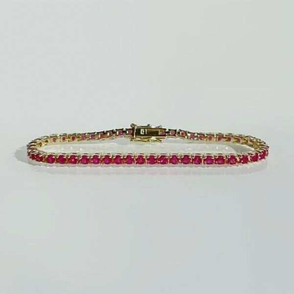 Natural 4.25 Ct Round Cut Red Ruby 14k Yellow Gold Tennis Bracelet For Women - Image 4 - GEMHUB