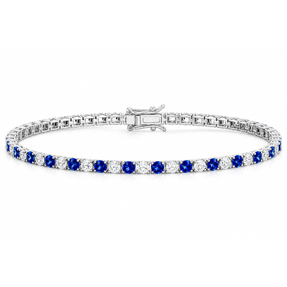 Women's 6Ct Round Cut Natural Sapphire & Diamond Tennis Bracelet 14k White Gold