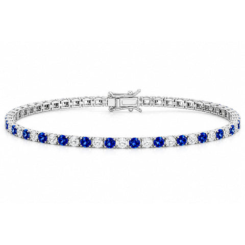 Women's 6Ct Round Cut Natural Sapphire & Diamond Tennis Bracelet 14k White Gold