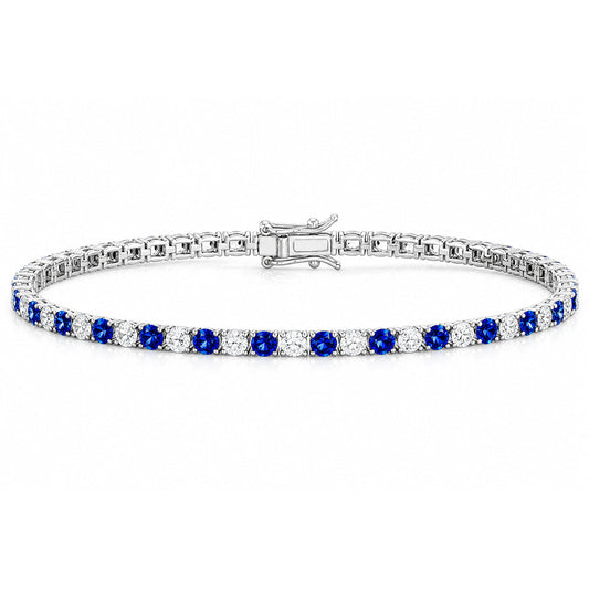 Women's 6Ct Round Cut Natural Sapphire & Diamond Tennis Bracelet 14k White Gold