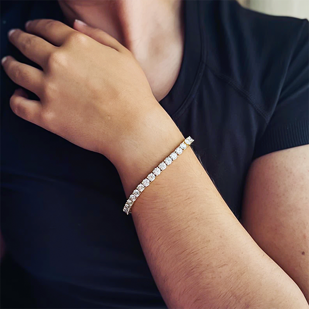 H-I-J/I1-I3 14k Yellow Gold 3.00CT Round Cut Natural Diamond Tennis Bracelet - GEMHUB