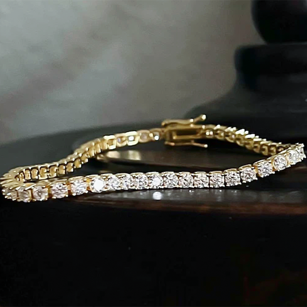 H-I-J/I1-I3 14k Yellow Gold 3.00CT Round Cut Natural Diamond Tennis Bracelet - Image 2 - GEMHUB
