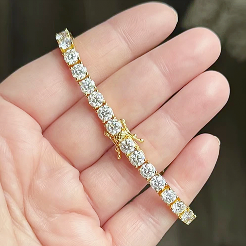 H-I-J/I1-I3 14k Yellow Gold 3.00CT Round Cut Natural Diamond Tennis Bracelet - Image 4 - GEMHUB