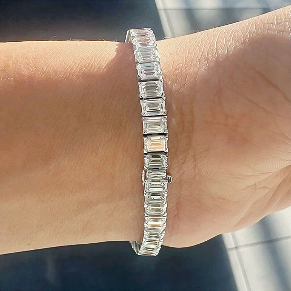 Unique Design Tennis Bracelet 14K White Gold Emerald Cut 12Ct Lab Grown Diamond - Image 2 - GEMHUB