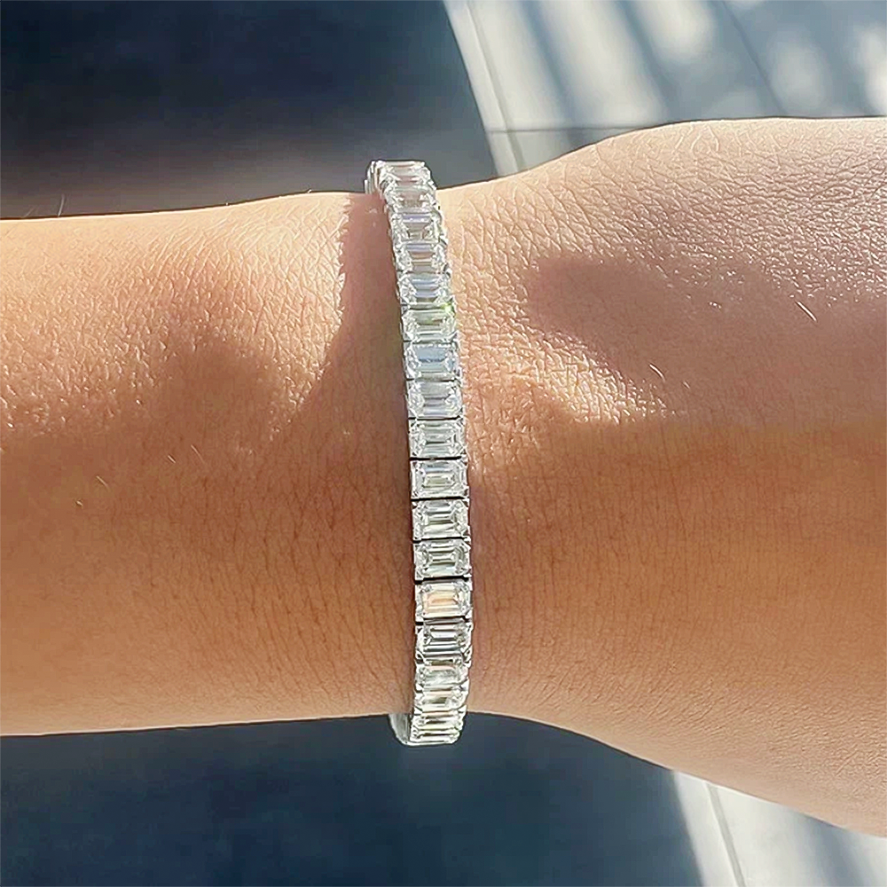 Unique Design Tennis Bracelet 14K White Gold Emerald Cut 12Ct Lab Grown Diamond - Image 3 - GEMHUB