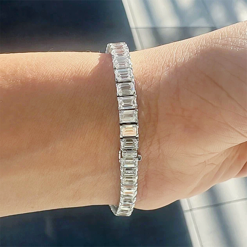 Unique Design Tennis Bracelet 14K White Gold Emerald Cut 12Ct Lab Grown Diamond - Image 4 - GEMHUB
