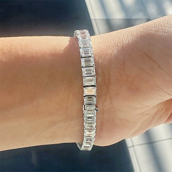Unique Design Tennis Bracelet 14K White Gold Emerald Cut 12Ct Lab Grown Diamond - Image 4 - GEMHUB
