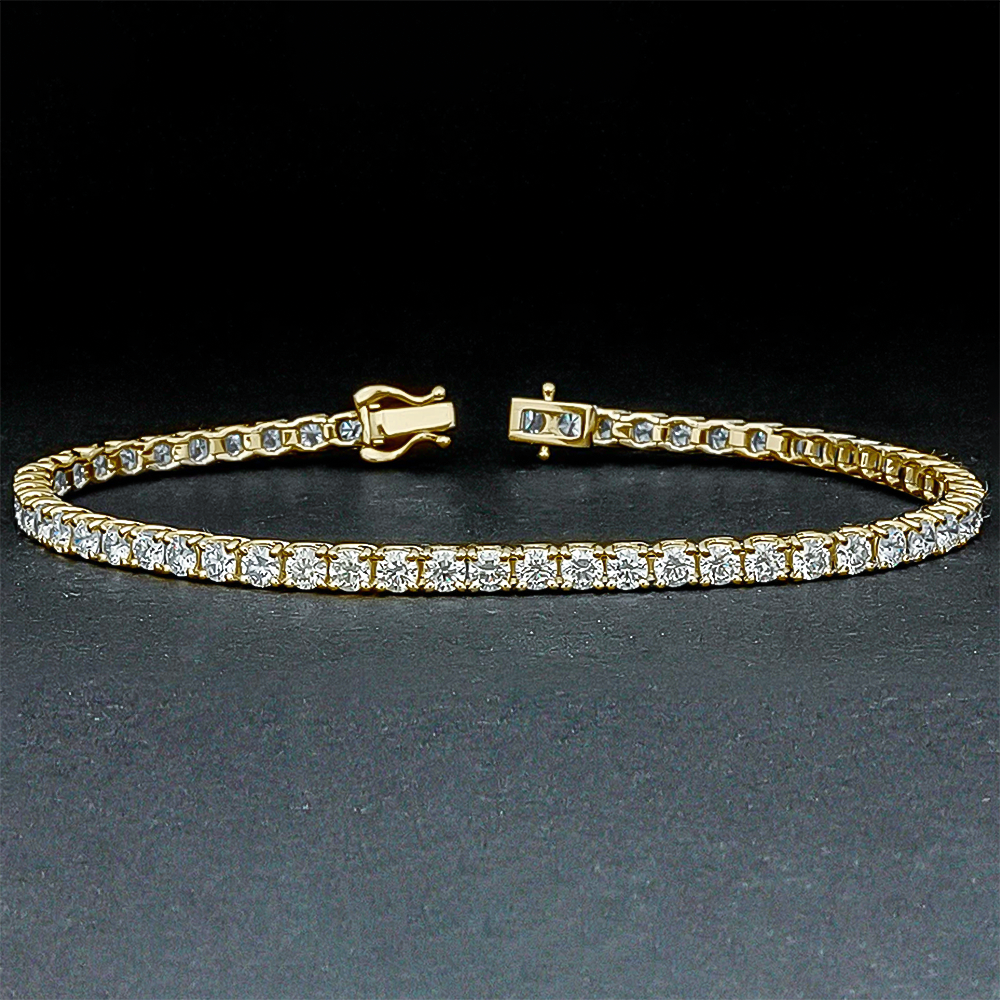 18k Yellow Gold 5.50Ct Round Certified Lab Grown/CVD Diamond Tennis Bracelet - GEMHUB