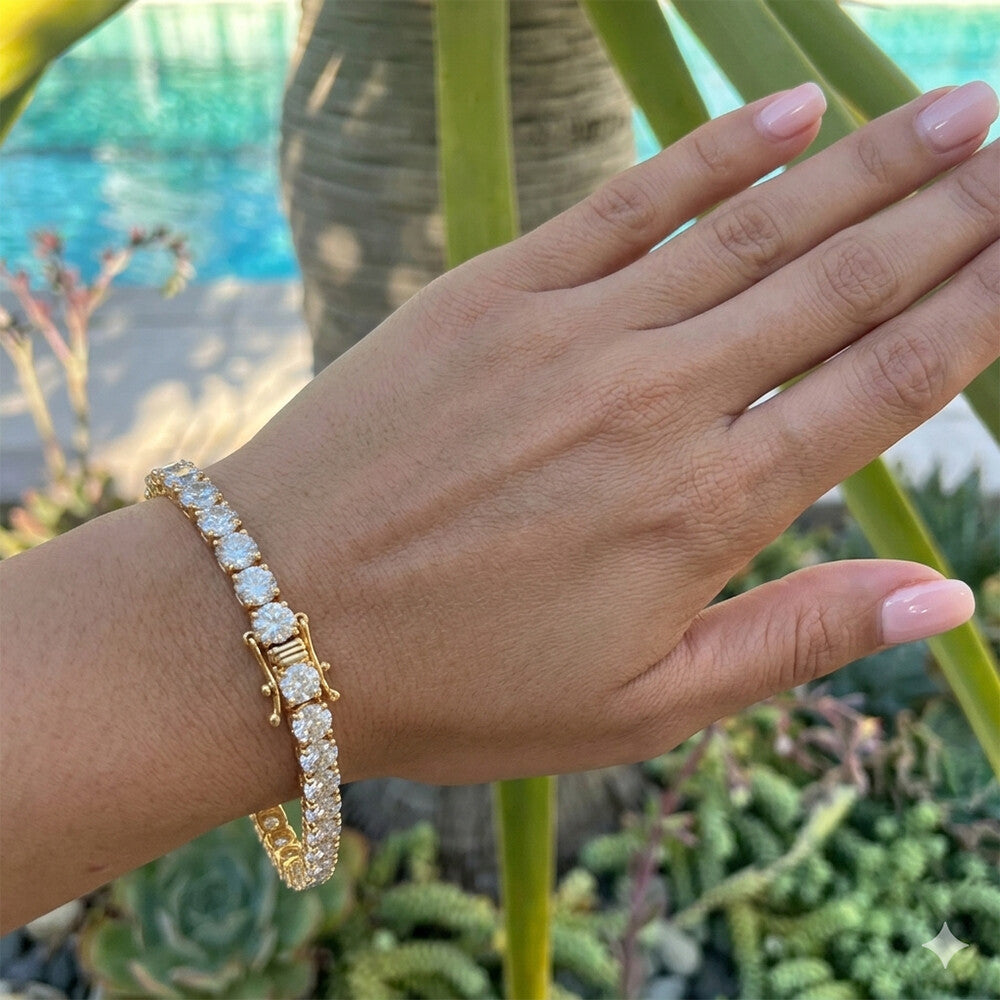 Sparkling 9.50Ct Natural Diamond Tennis Bracelet 14k Yellow Gold Certified Round - GEMHUB