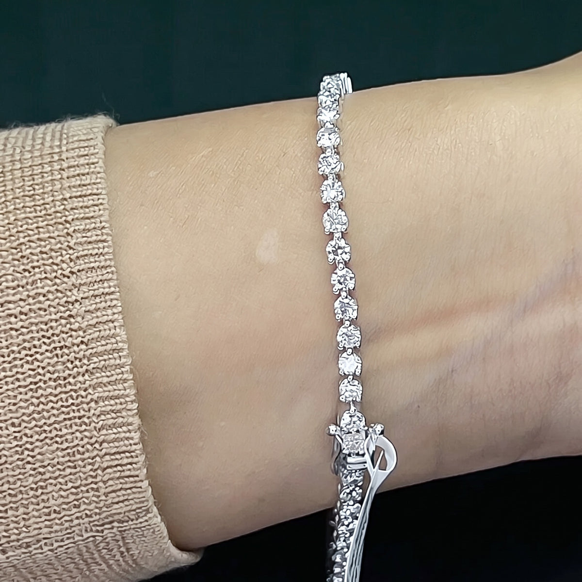 Certified Lab-Grown Diamond Birthday Propose Gift Tennis Bracelet 14k White Gold - Image 3 - GEMHUB
