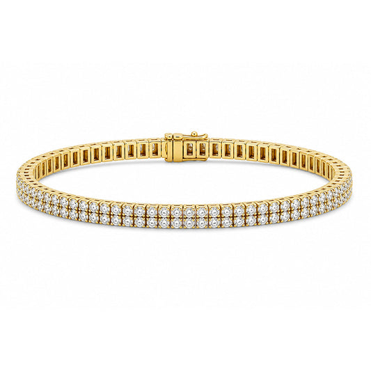 (GH/SI-I2) 8Ct Natural Diamond Double Row Tennis Bracelet 14k Yellow Gold Unisex
