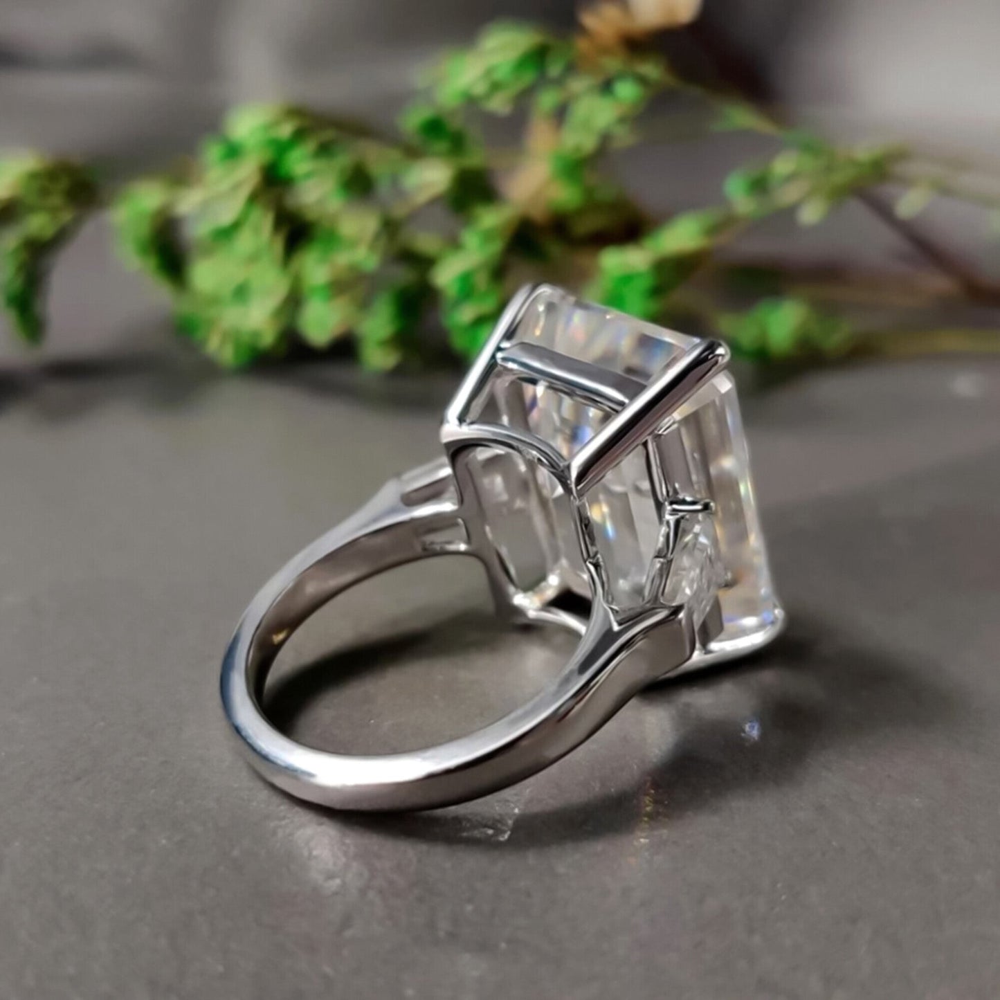 14.50 Ct Emerald Cut Off White Moissanite Ring – Bridal Jewellery 18K Gold Plated Ver 18K Gold Plated