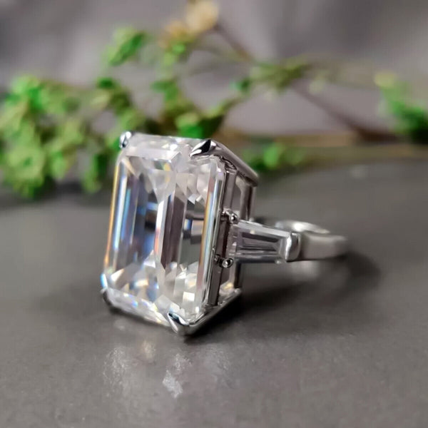 14.50 Ct Emerald Cut Off White Moissanite Ring – Bridal Jewellery 18K Gold Plated Ver 18K Gold Plated