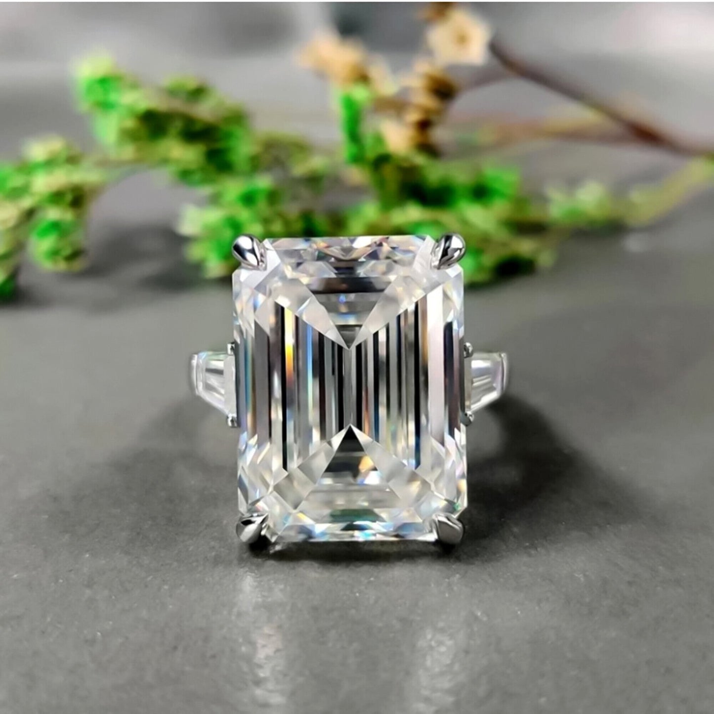 14.50 Ct Emerald Cut Off White Moissanite Ring – Bridal Jewellery 18K Gold Plated Ver 18K Gold Plated