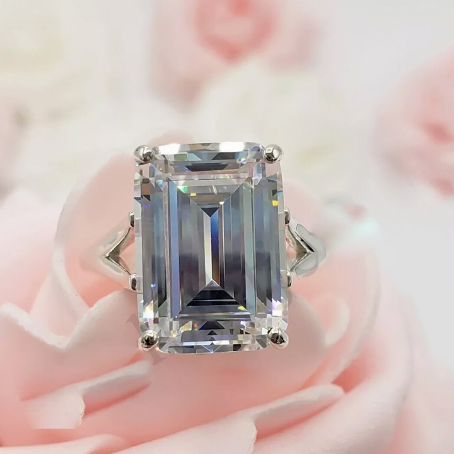 12.30 Ct Emerald Off White Moissanite Ring in – July Wedding Gift 18K Gold Plated V 18K Gold Plated