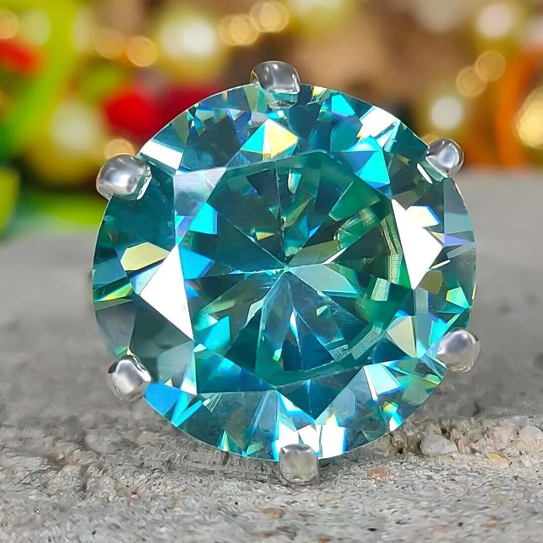17.20 Ct Blue Treated Moissanite Solitaire Ring Gift for Anniversary 18K Gold Plate 18K Gold Plated