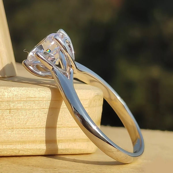 3 Ct Round Treated Off White Moissanite Ring Gift for Her Wedding 18K Gold Plated V 18K Gold Plated