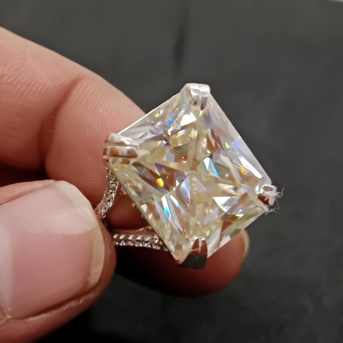 15.65 Ct Off White Moissanite Solitaire Ring Wedding Gift for Wife 18K Gold Plated