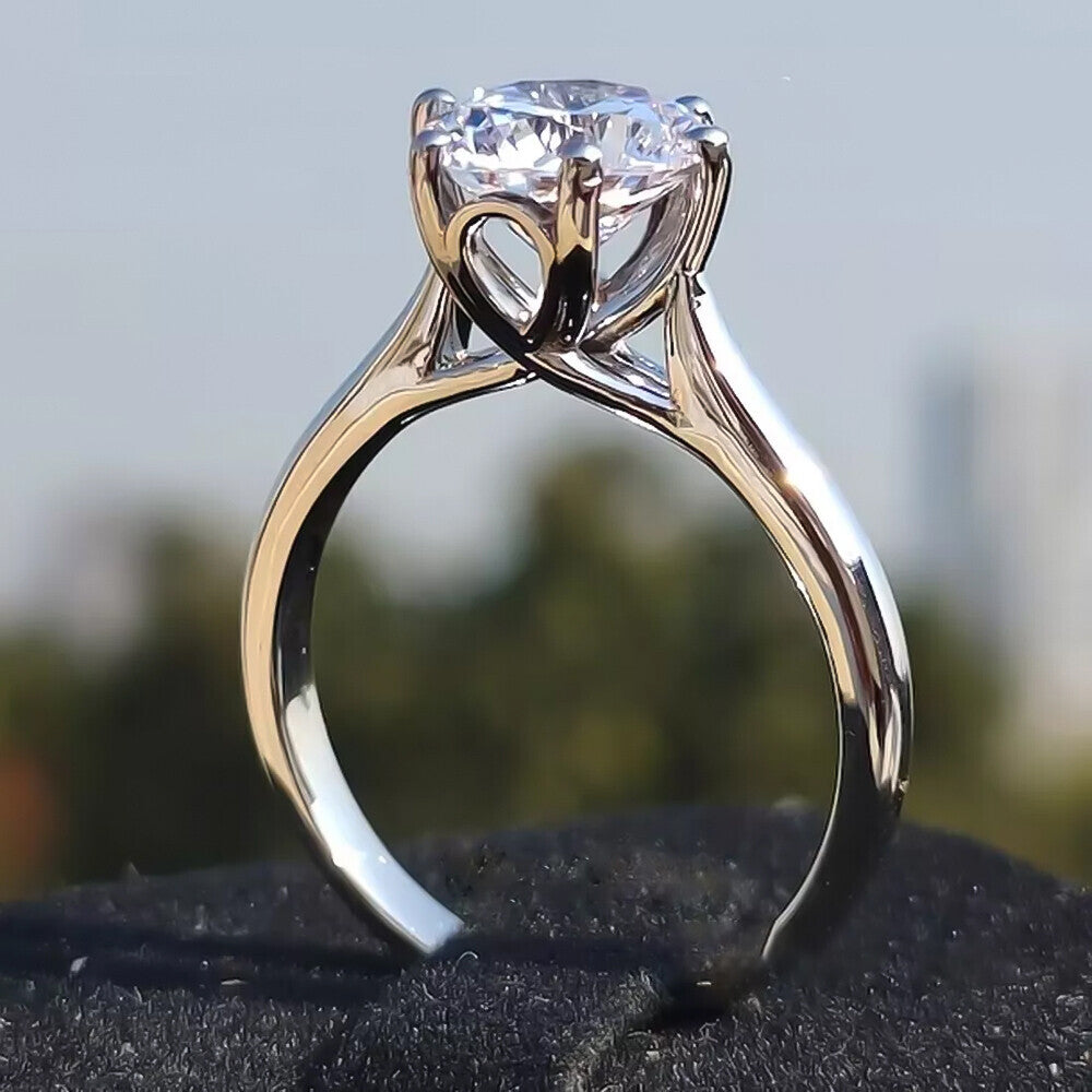 3 Ct Round Treated Off White Moissanite Ring Gift for Her Wedding 18K Gold Plated V 18K Gold Plated