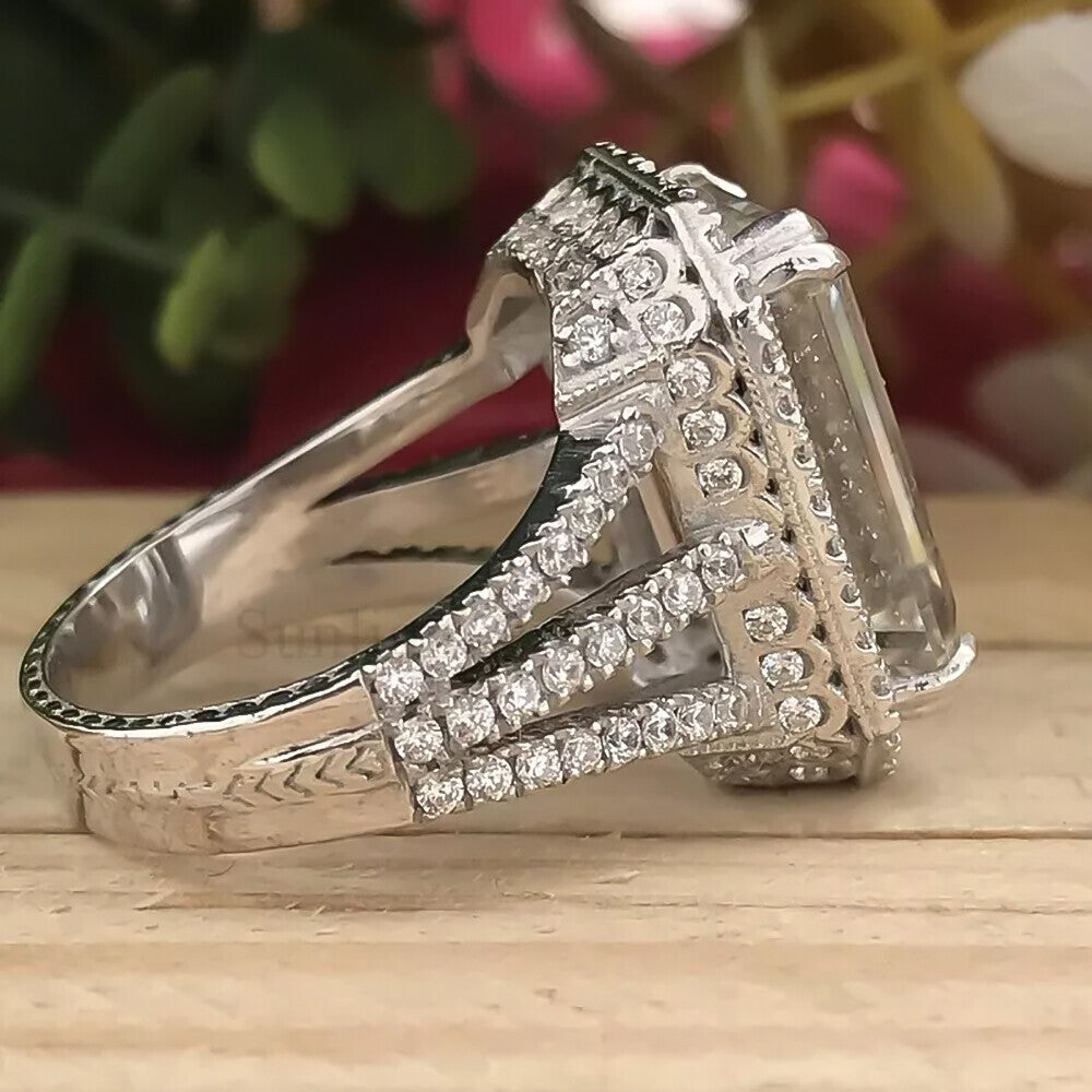 16.90 Ct Emerald Cut Moissanite Solitaire Ring Anniversary Gift Her 18K Gold Plated