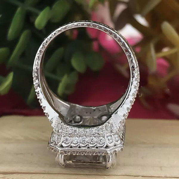 16.90 Ct Emerald Cut Moissanite Solitaire Ring Anniversary Gift Her 18K Gold Plated