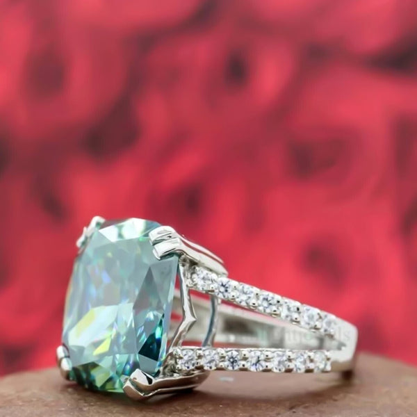 12.50 Ct Cushion Cut Blue Moissanite Ring Birthday Gift for Wife 18K Gold Plated Ve 18K Gold Plated
