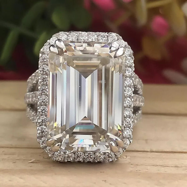 16.90 Ct Emerald Cut Moissanite Solitaire Ring Anniversary Gift Her 18K Gold Plated