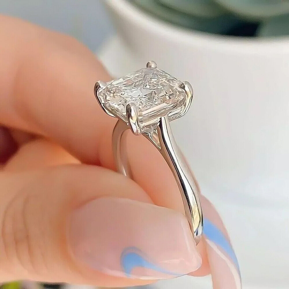 5.74 Ct Asscher Cut Off White Moissanite Ring in – Wedding Gift 18K Gold Plated Vermeil