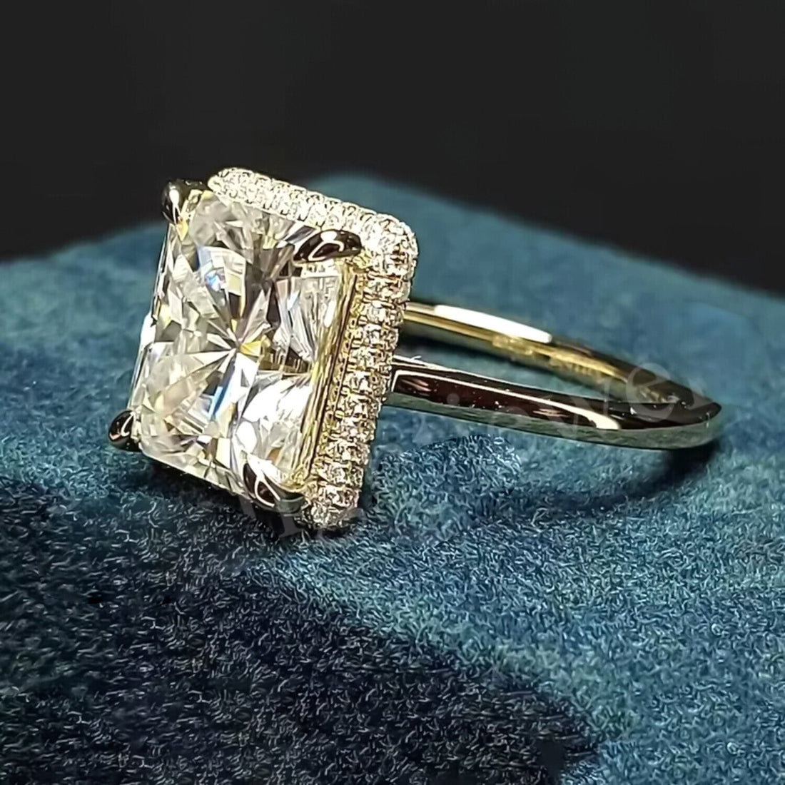 3.90 Ct Radiant Cut Off White Moissanite Ring in – Summer Gift 18K Gold Plated Vermeil