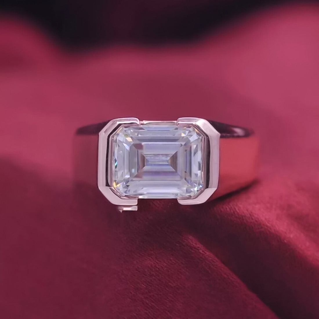 6.55 Ct Emerald Cut Off White Moissanite Ring – Bridal Special 18K Gold Plated Vermeil