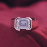 6.55 Ct Emerald Cut Off White Moissanite Ring – Bridal Special 18K Gold Plated Vermeil