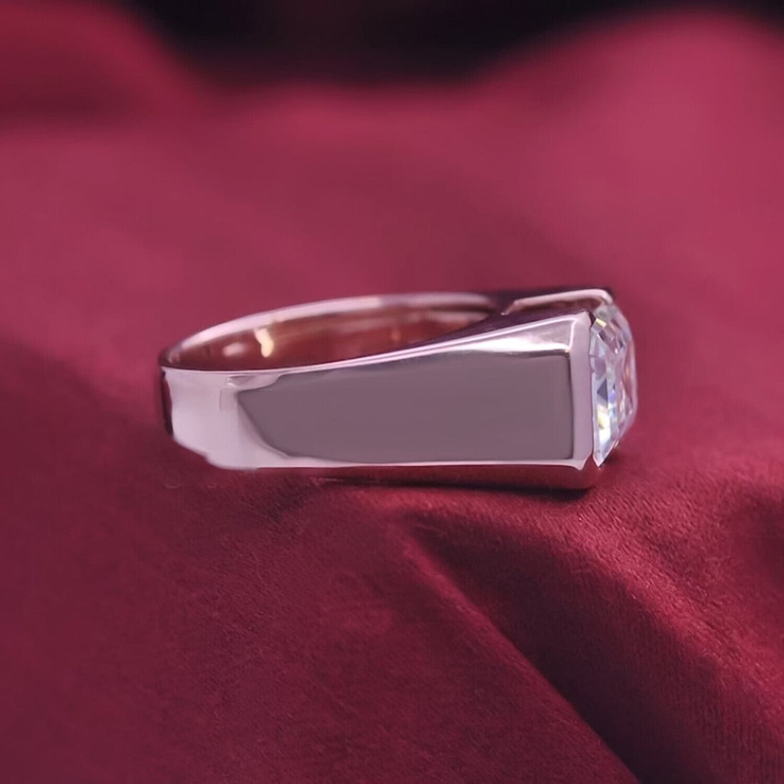6.55 Ct Emerald Cut Off White Moissanite Ring – Bridal Special 18K Gold Plated Vermeil