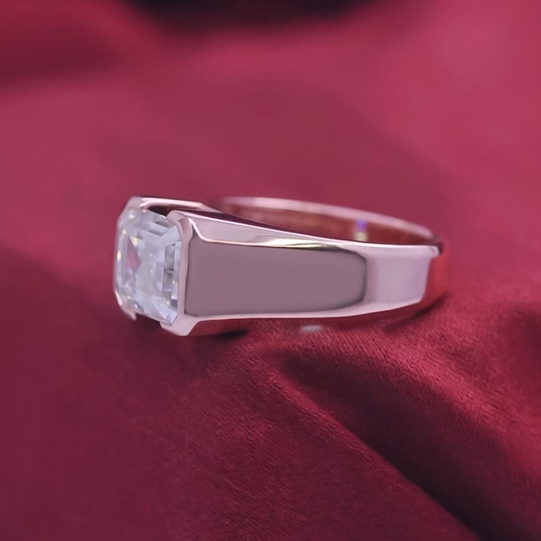 6.55 Ct Emerald Cut Off White Moissanite Ring – Bridal Special 18K Gold Plated Vermeil