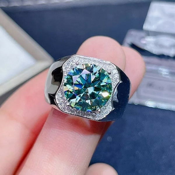 5.80 Ct Blue Round Cut Moissanite Ring for Wedding or Anniversary 18K Gold Plated V 18K Gold Plated