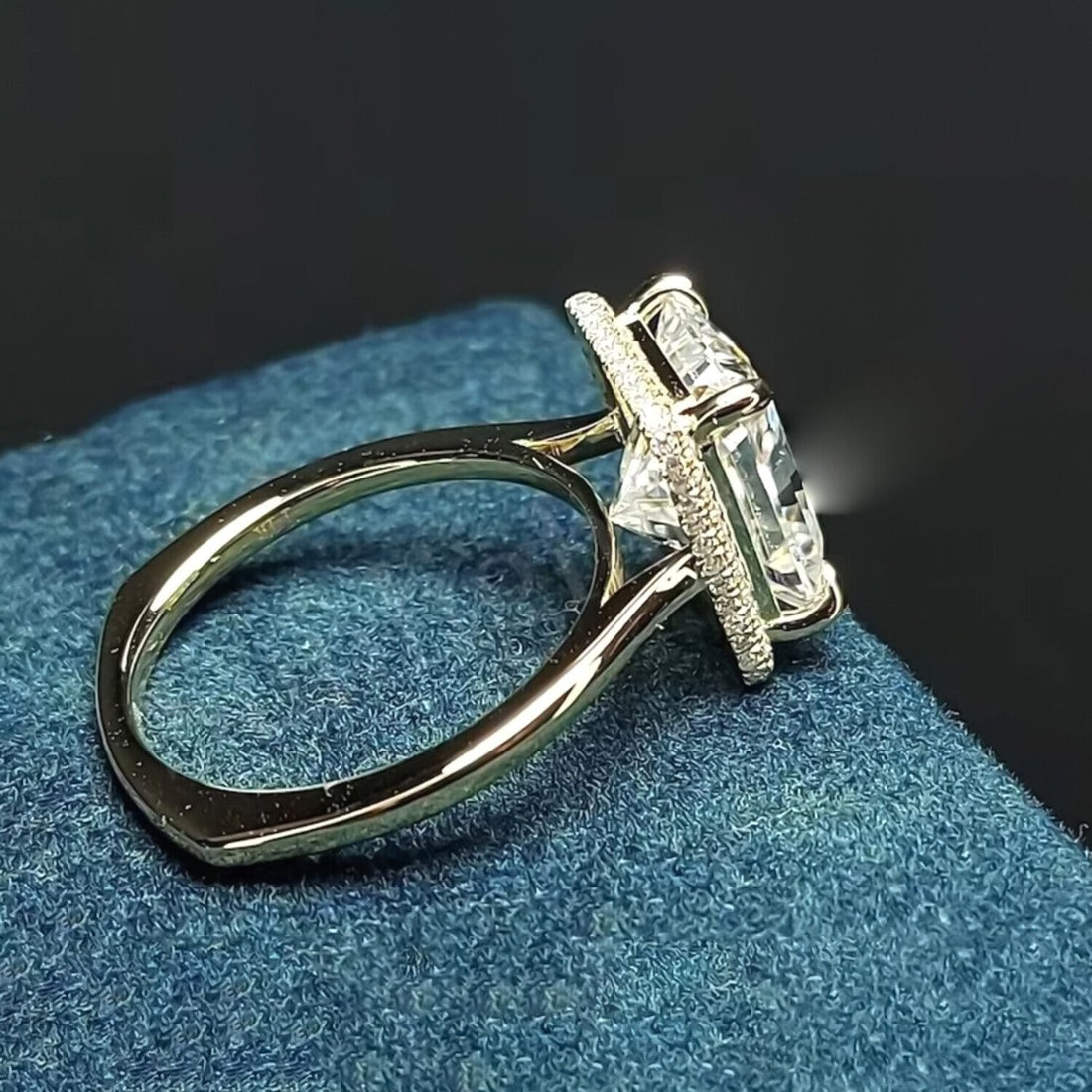3.90 Ct Radiant Cut Off White Moissanite Ring in – Summer Gift 18K Gold Plated Vermeil