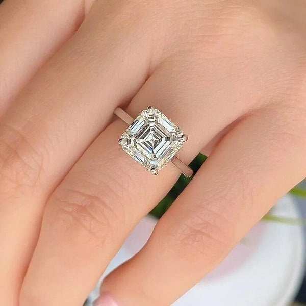 5.74 Ct Asscher Cut Off White Moissanite Ring in – Wedding Gift 18K Gold Plated Ver 18K Gold Plated