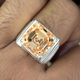 15.30 Ct Asscher Cut Champagne Moissanite Ring Gift for Wedding 18K Gold Plated Vermeil