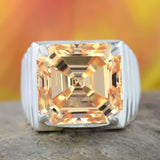15.30 Ct Asscher Cut Champagne Moissanite Ring Gift for Wedding 18K Gold Plated Vermeil