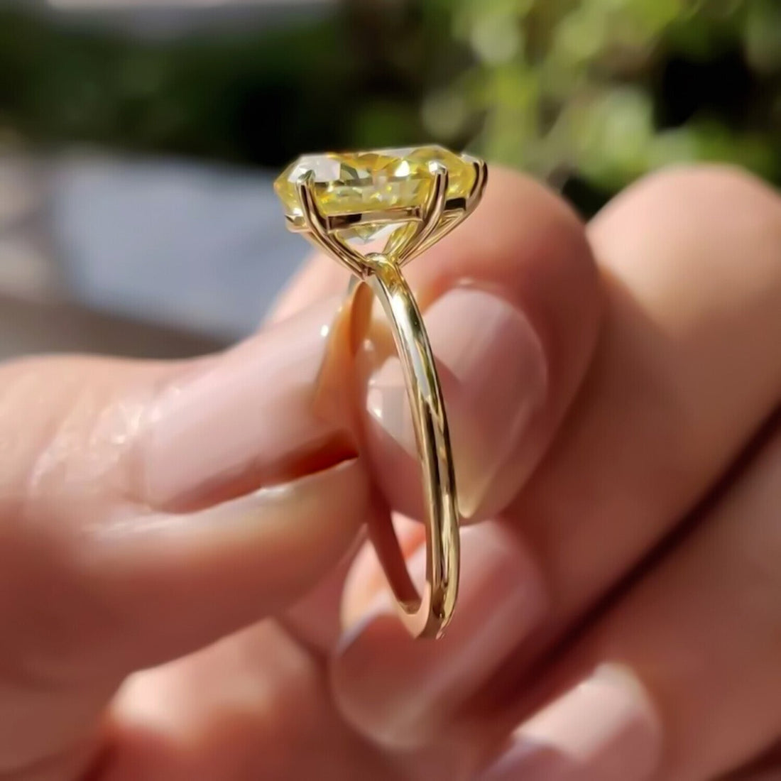 6.50 Ct Champagne Treated Moissanite Solitaire Ring Gift for Wife 18K Gold Plated Vermeil