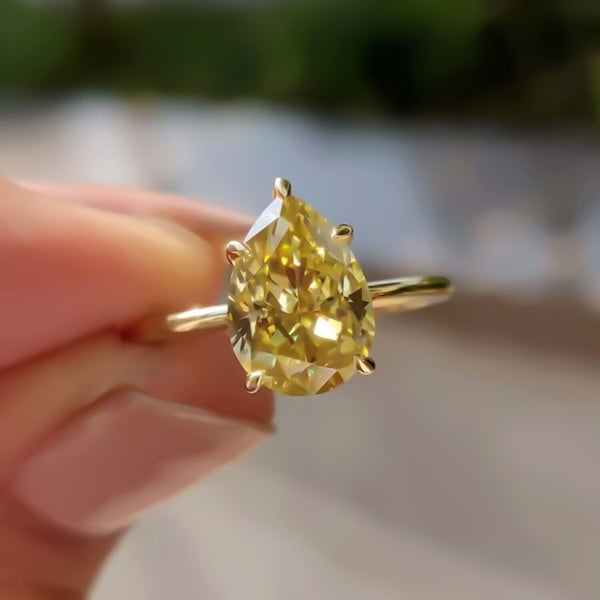 6.50 Ct Champagne Treated Moissanite Solitaire Ring Gift for Wife 18K Gold Plated V 18K Gold Plated